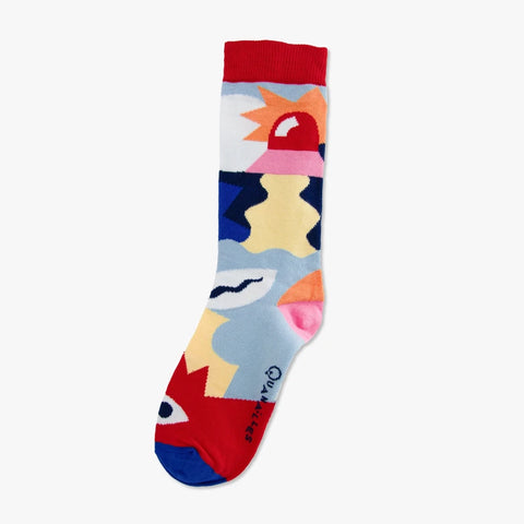 Guillaume & Laurie | Paire de chaussettes dépareillées "Abstract rouge et bleu"