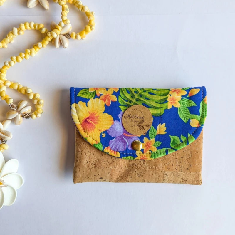 Porte-monnaie en liège Iti et tissus polynésiens