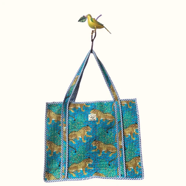 Grand tote bag "Guépard in the blue"