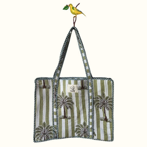 Grand tote bag à Zip  "Greeny Minty Palmtree"