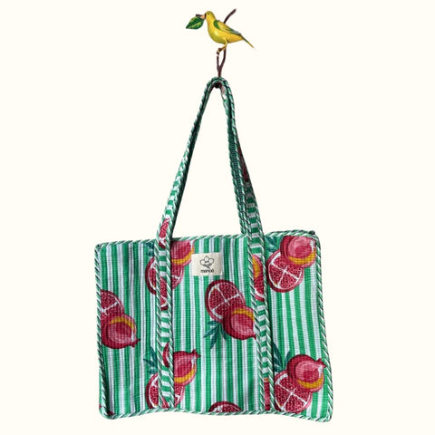 Grand tote bag à Zip  –  "Mint & Pomegranate Splash"