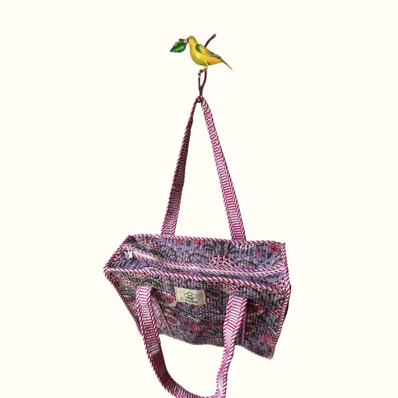 Petit tote bag fermeture "Lilas Indian Hortensias"