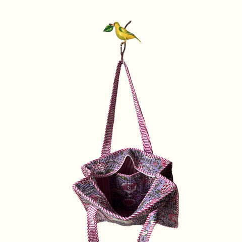 Petit tote bag fermeture "Lilas Indian Hortensias"