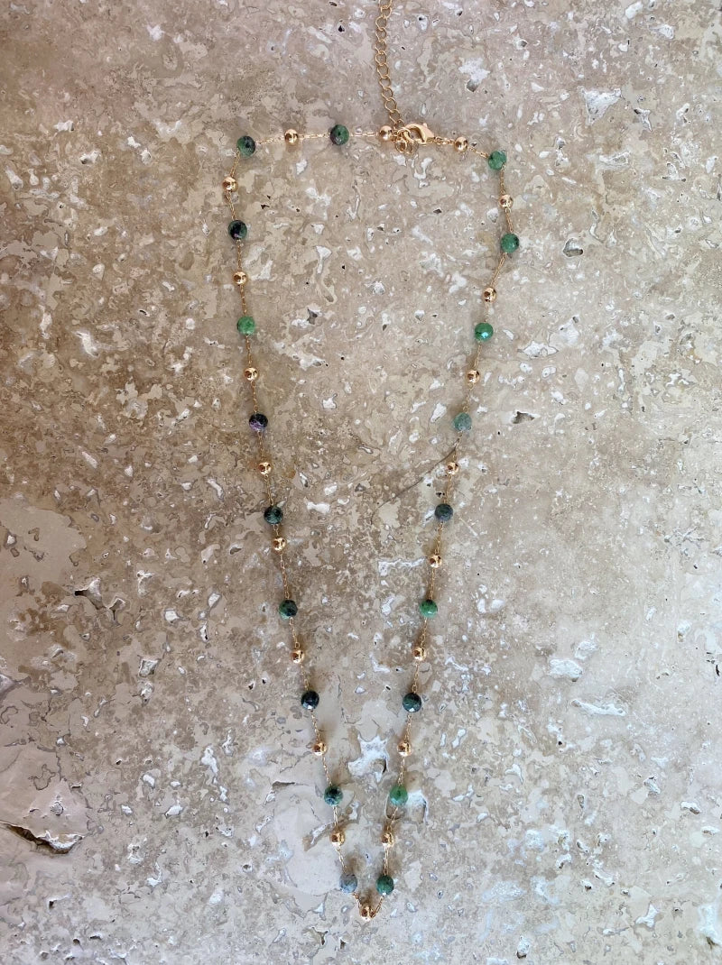 Collier Bulles Vertes - Rubis Zoisite