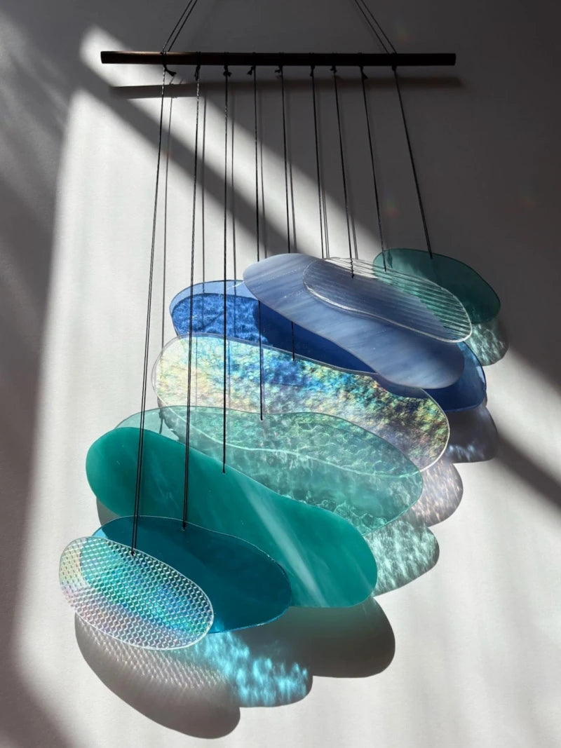 Water Installation - The Elements Glass Art - Fließende Glaskunst Wanddeko - Handmade Art mit Wasseroptik & Lichtreflexionen