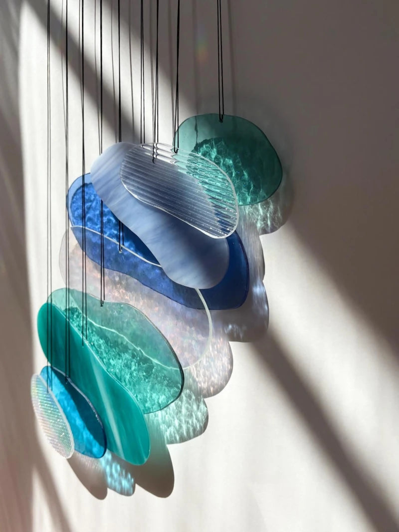 Water Installation - The Elements Glass Art - Fließende Glaskunst Wanddeko - Handmade Art mit Wasseroptik & Lichtreflexionen