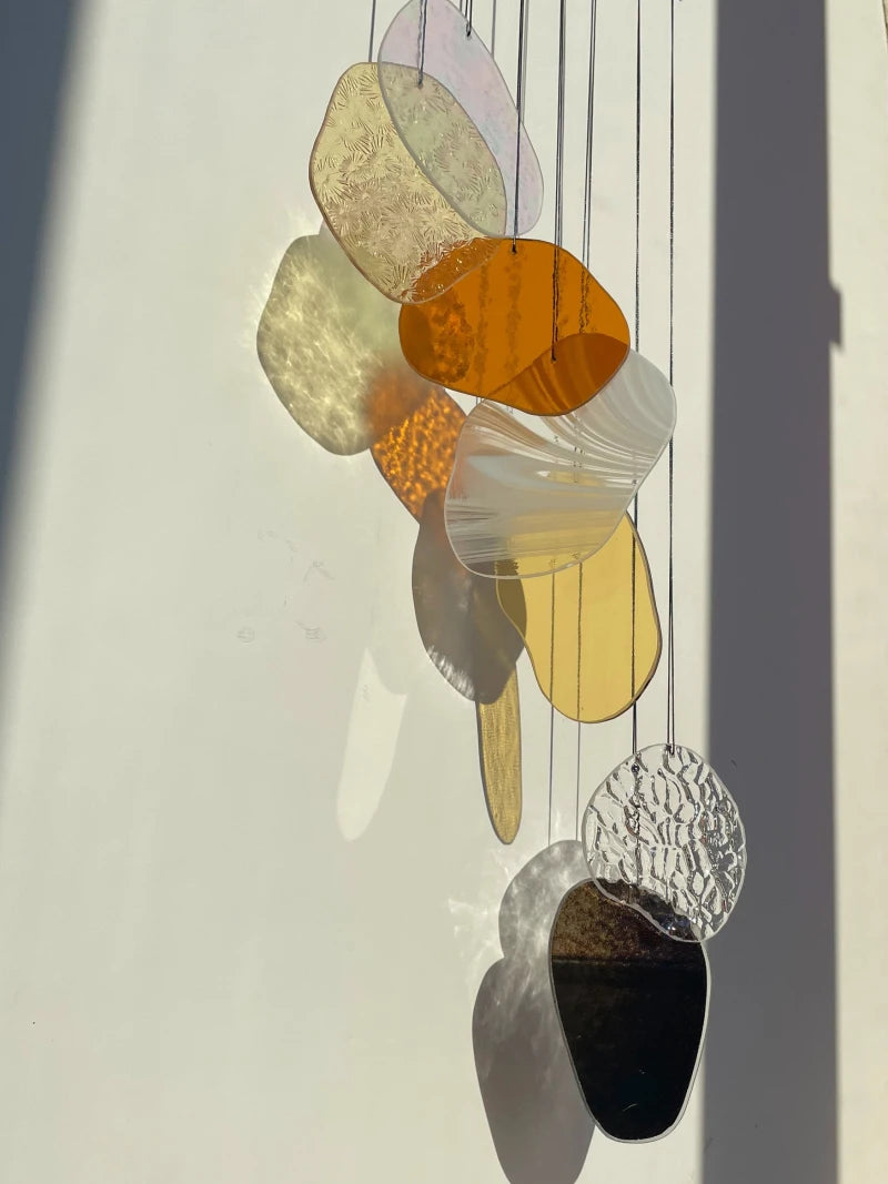 Gelb & orange organisch geformte Wandkunst mit antikem Spiegel