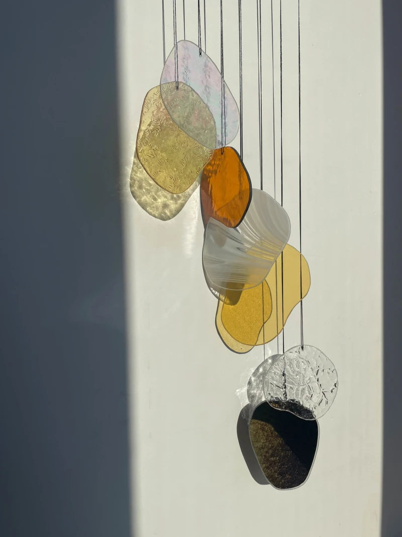 Gelb & orange organisch geformte Wandkunst mit antikem Spiegel