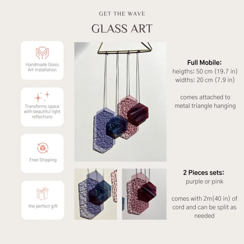 Geometrische Formen Sonnenfänger, eckige Glas Deko in lila und pink
