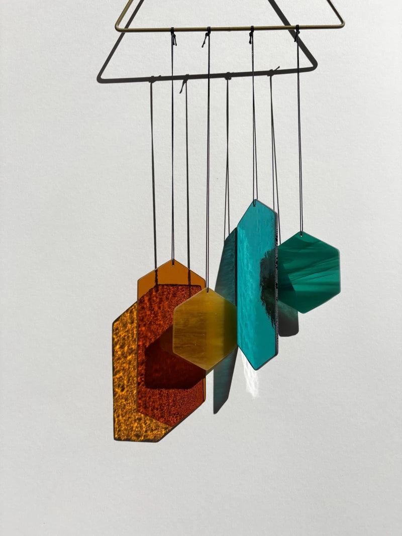 Geometrische Formen Sonnenfänger, eckige minimalistische Glas Deko in orange und grün