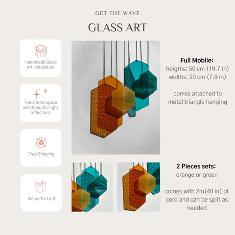 Geometrische Formen Sonnenfänger, eckige minimalistische Glas Deko in orange und grün