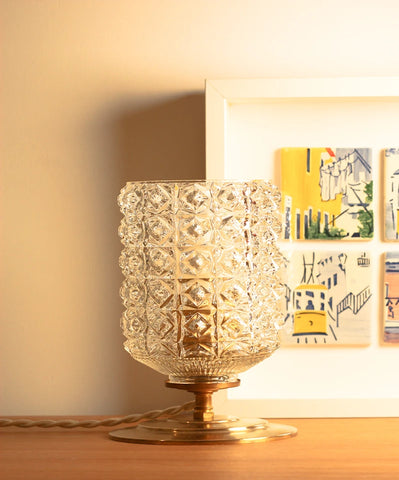 Lampe a poser - Céleste - Globe en verre Vintage ciselé et Base en laiton