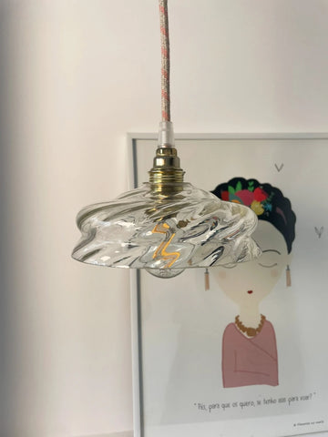 Suspension ou Baladeuse - Cloé - Globe en verre torsadé avec câble en coton rond