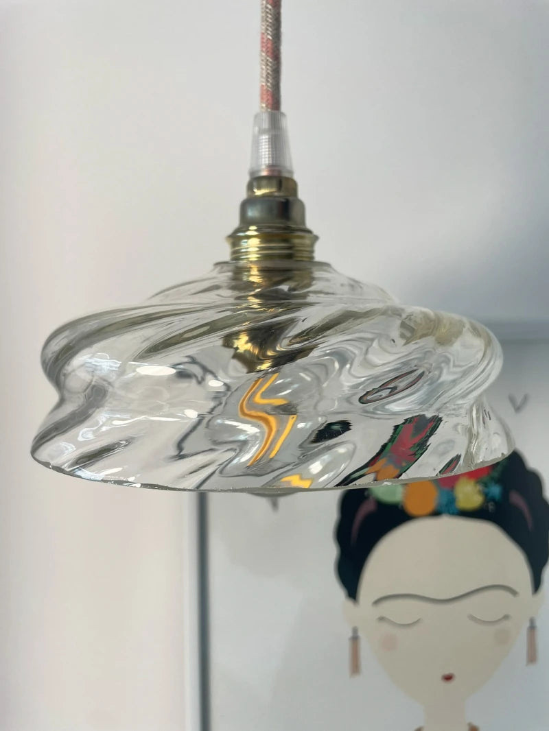 Suspension ou Baladeuse - Cloé - Globe en verre torsadé avec câble en coton rond