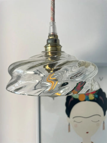 Suspension ou Baladeuse - Cloé - Globe en verre torsadé avec câble en coton rond