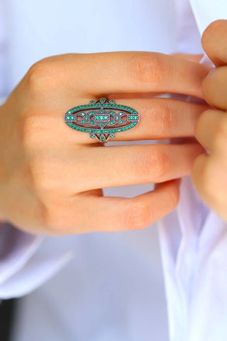 Hortense: Bague marquise argent verte