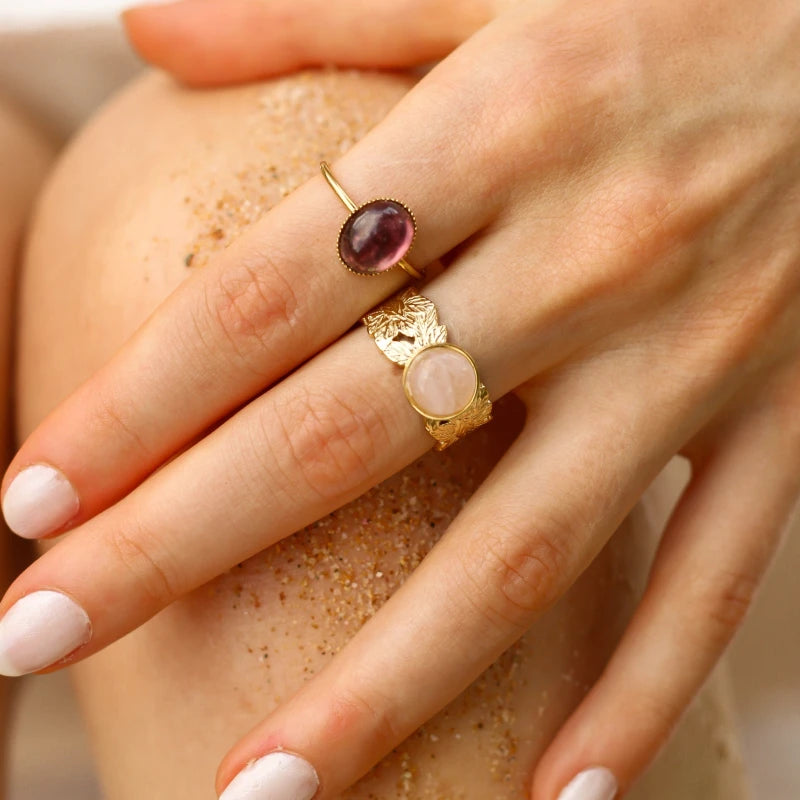 Bague feuille Quartz rose