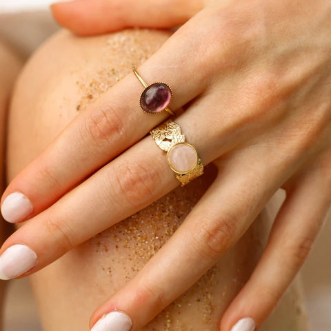 Bague feuille Quartz rose