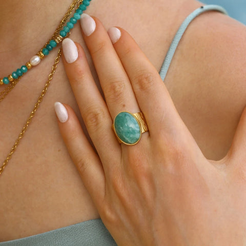 Bague grande martelée Amazonite