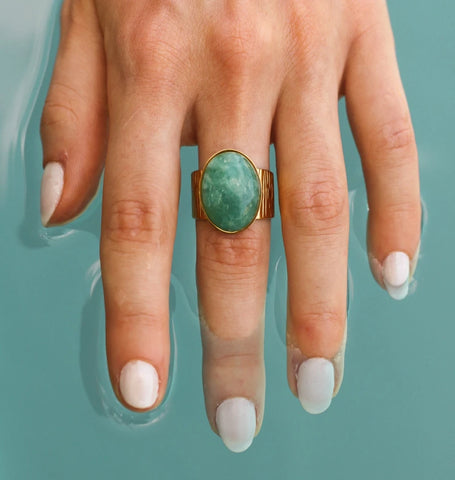 Bague grande martelée Amazonite