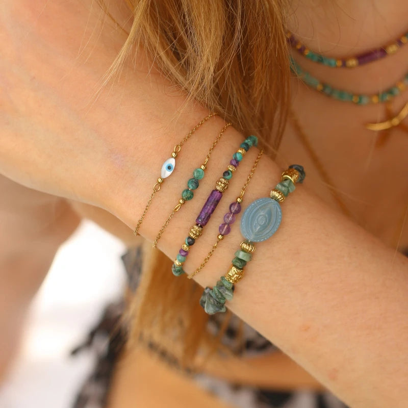 Bracelet 3 perles Chrysocolle