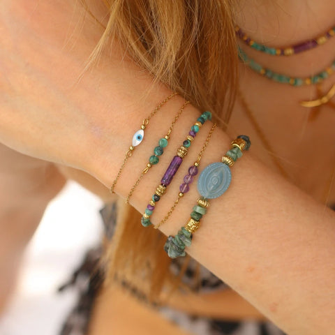 Bracelet 3 perles Chrysocolle