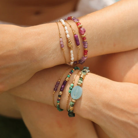 Bracelet 3 perles Chrysocolle
