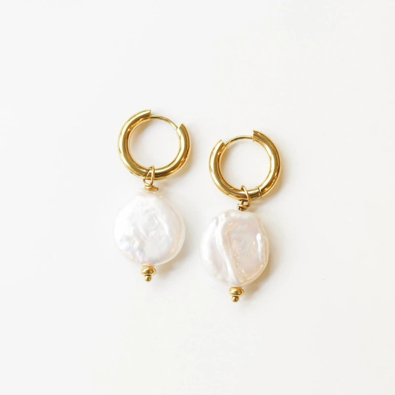 Boucles Anneaux médaillon Perle d'eau douce