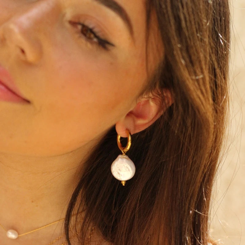 Boucles Anneaux médaillon Perle d'eau douce