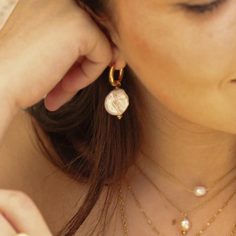 Boucles Anneaux médaillon Perle d'eau douce