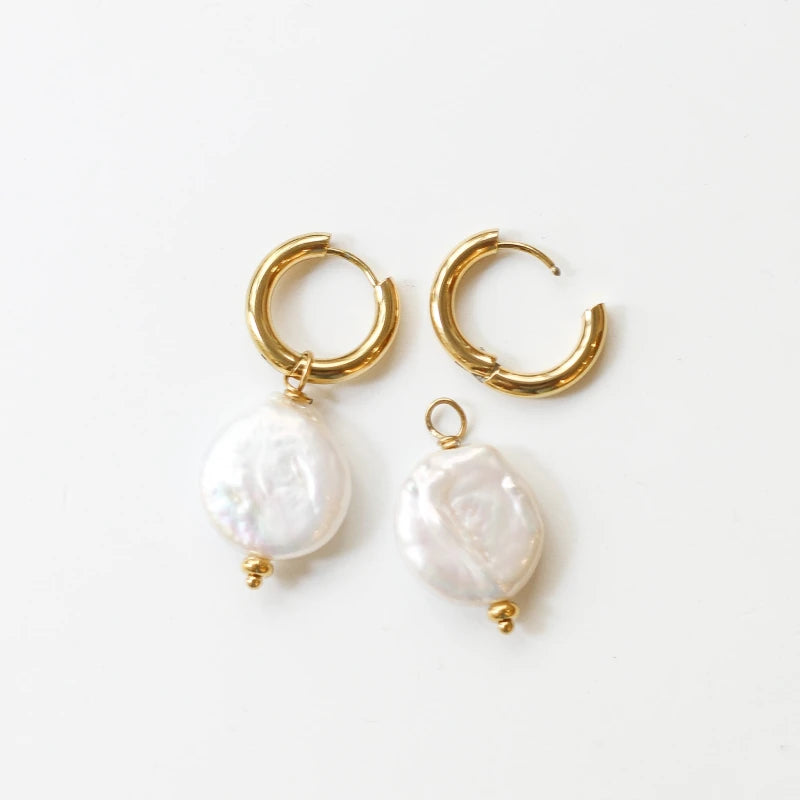Boucles Anneaux médaillon Perle d'eau douce