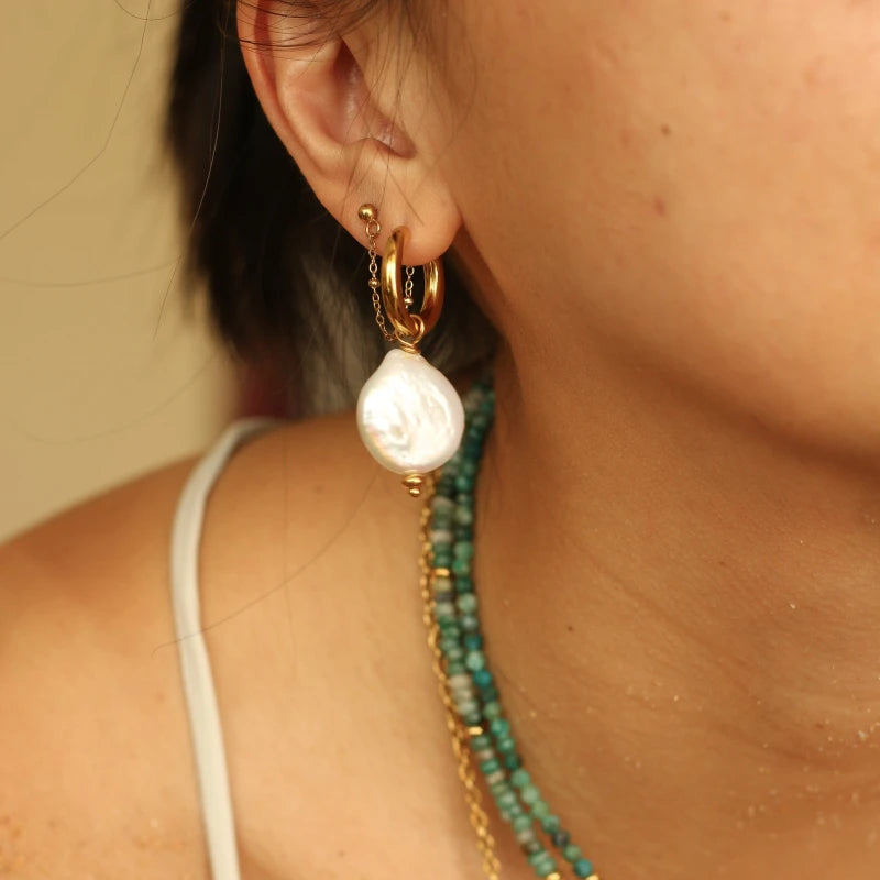 Boucles Anneaux médaillon Perle d'eau douce