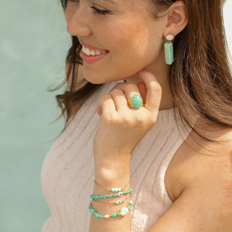 Boucles Nacre et Amazonite