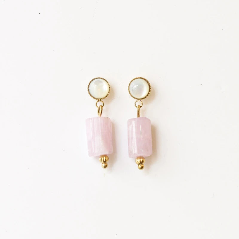 Boucles Nacre et Kunzite