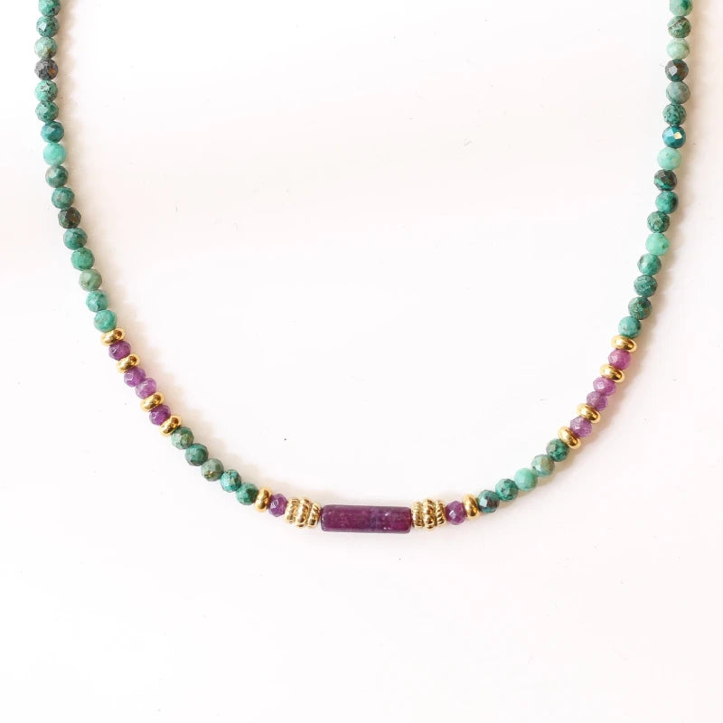 Collier Chrysocolle et Lépidolite