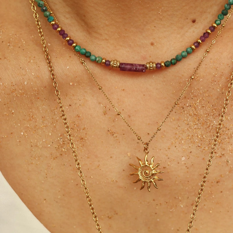 Collier Chrysocolle et Lépidolite