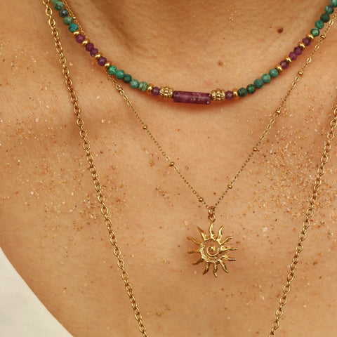 Collier Chrysocolle et Lépidolite