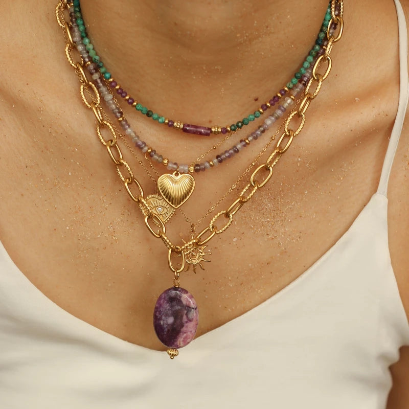Collier Chrysocolle et Lépidolite