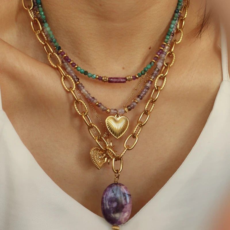 Collier Chrysocolle et Lépidolite