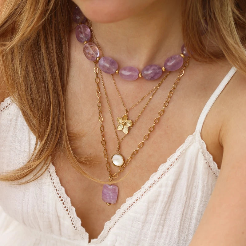Collier long Améthyste lavande
