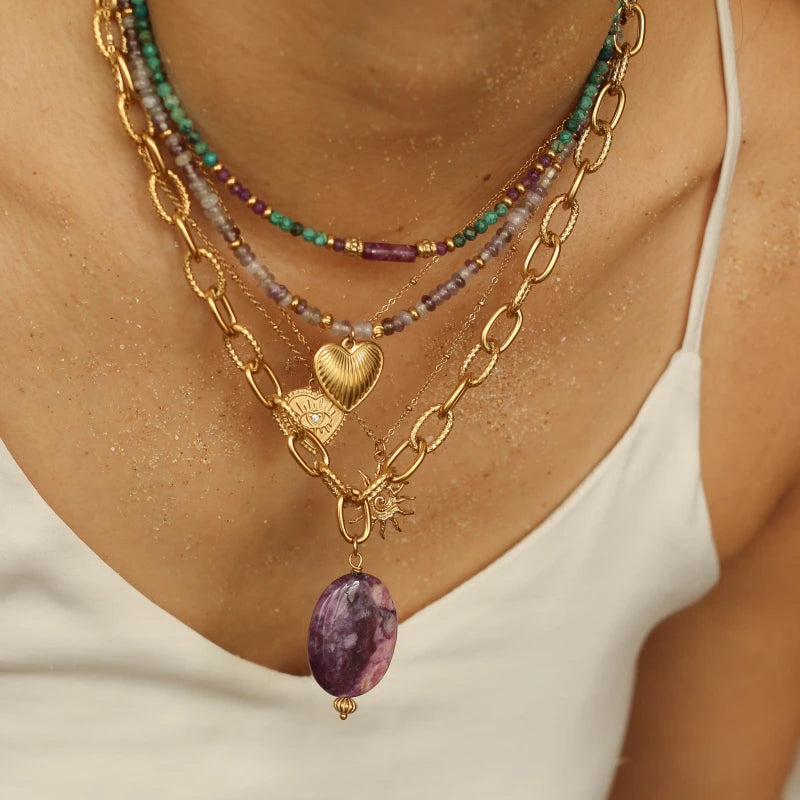 Collier perlé Fluorite