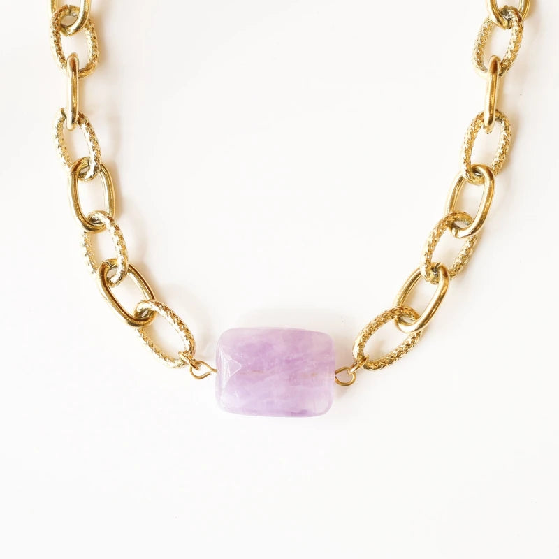 Collier chaîne épaisse Améthyste Lavande