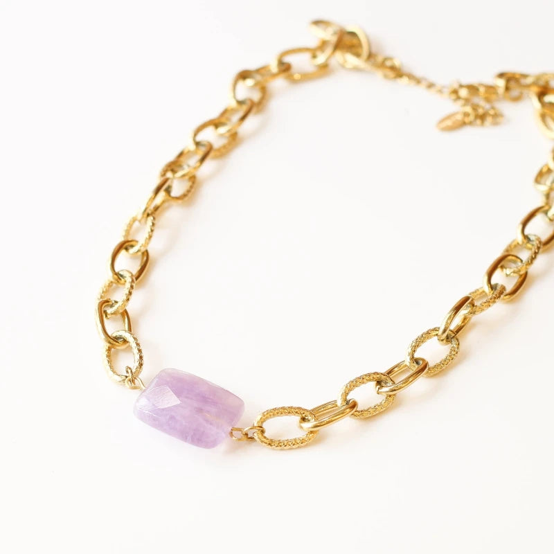 Collier chaîne épaisse Améthyste Lavande