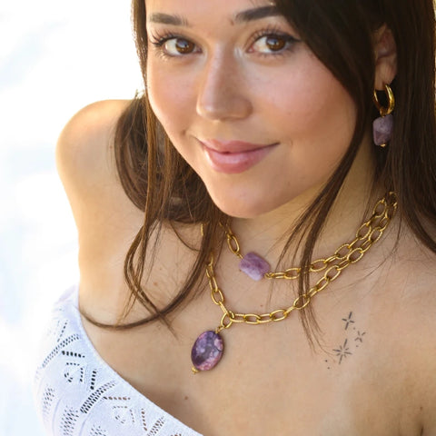 Collier chaîne épaisse Améthyste Lavande