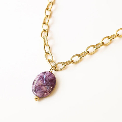 Collier chaîne épaisse Lépidolite sublime