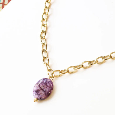 Collier chaîne épaisse Lépidolite sublime