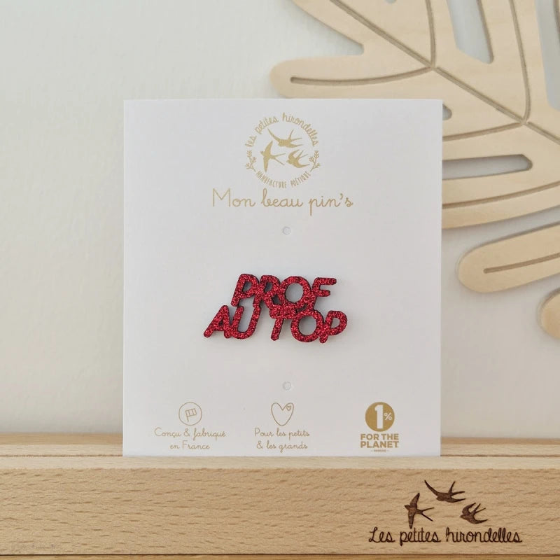 Pin's feutrine pailletée - Prof au top
