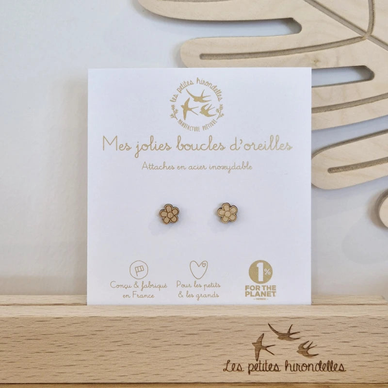 Boucles d'oreilles en bois - Fleurs