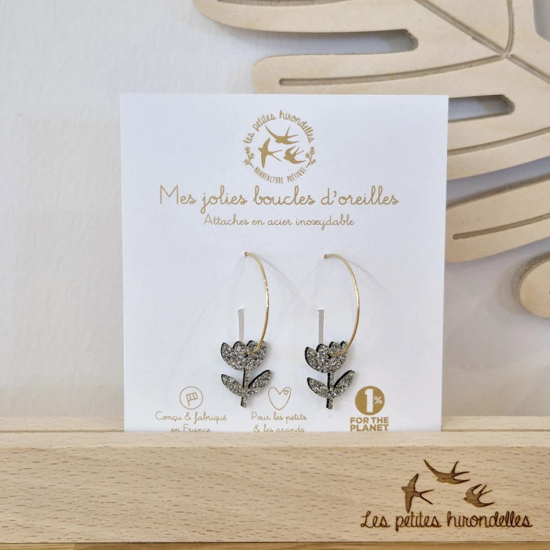Créoles pailletées - Fleurs tiges
