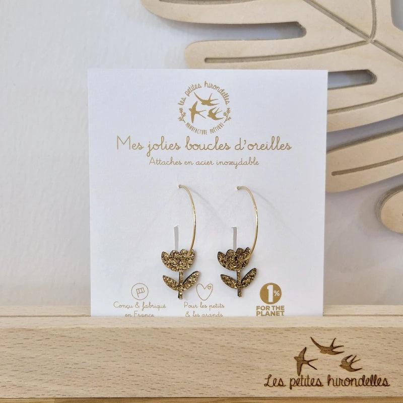 Créoles pailletées - Fleurs tiges